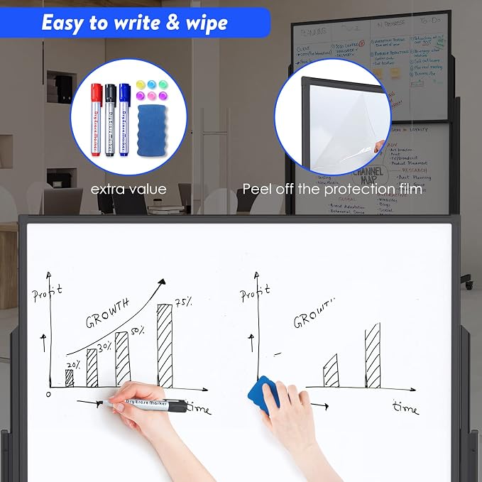 Double-Sided White Board on Wheels, 48x60 Inch Large Magnetic Mobile Dry Erase - Image 6