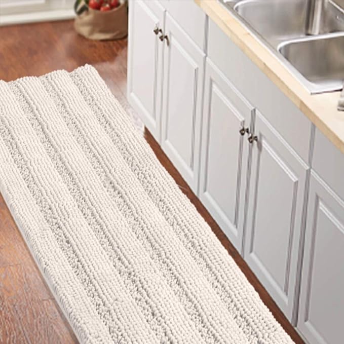 Turquoize Non Slip Shaggy Chenille Microfibers Bathroom Rug Ivory Bathroom Mat by Turquoize