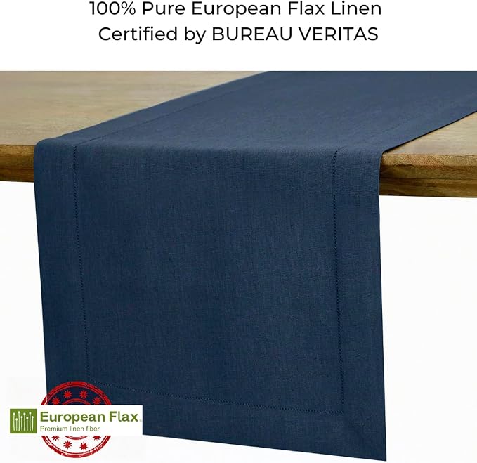 D'Moksha Homes Linen Navy Blue Table Runner 132 Inches Long - Image 2
