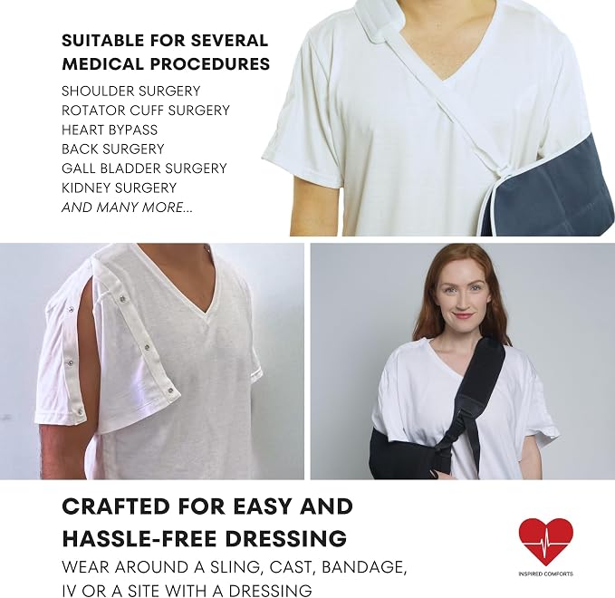 Inspired Comforts Unisex Post Surgery & Rehab V Neck Dual Access Snap Shirt - Image 3