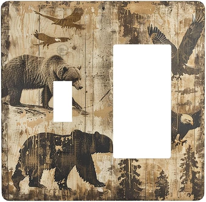 Outlet Covers Vintage Cabin Wildlife Animal Bear Eagle Forest 1 Toggle 1 Rocker by LightSwitchCover