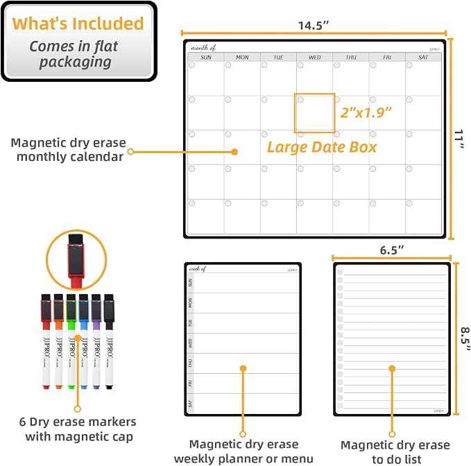 JJPRO Magnetic Monthly Calendar Whiteboard Set
