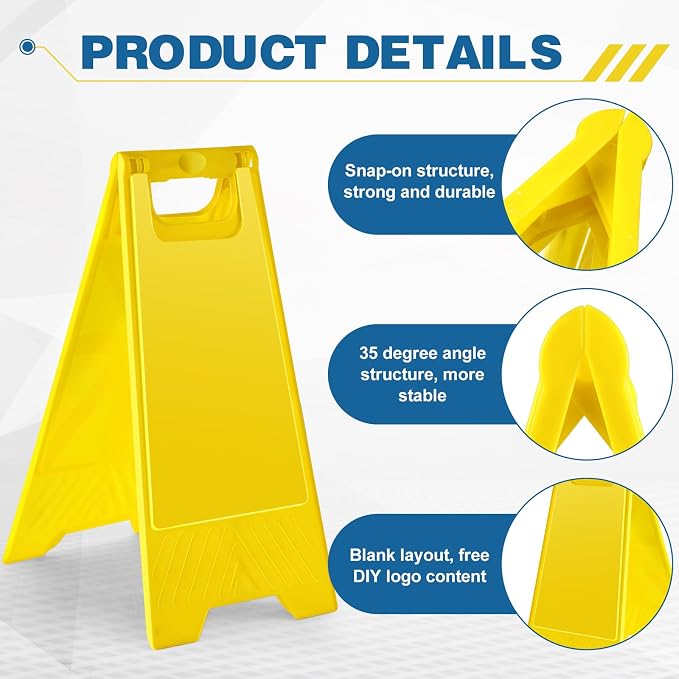 8 Pack 24 Inch Blank Floor Sign Yellow A-frame Foldable Caution Sign Write-On - Image 4