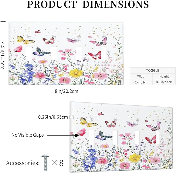 Light Switch Covers Watercolor Floral Butterfly Colorful Wildflower Quad Toggle - Image 5