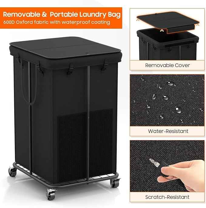 160L Laundry Hamper with Lid, Rolling Laundry Basket with Wheels, Large & Tall