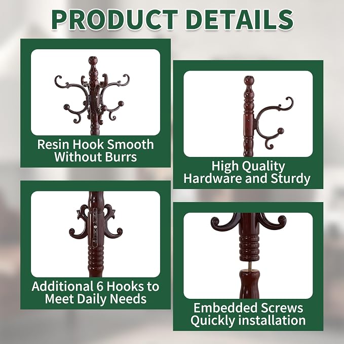 Wooden Coat Rack Stand, Vintage Wood Coat Rack Freestanding - Image 3
