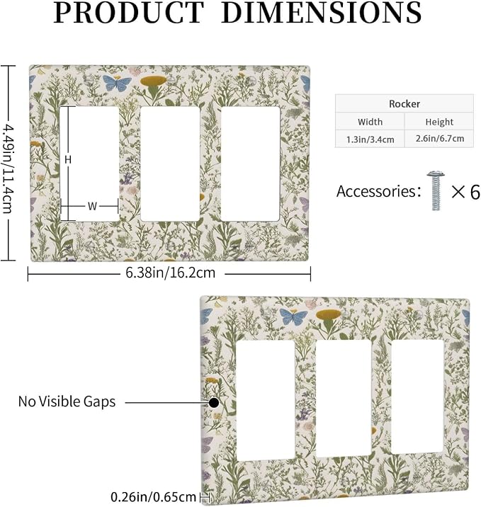 Floral Vintage Garden Plants Herbs Flower Botanical Outlet Covers Triple Rocker - Image 5