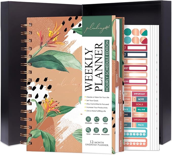 PLANBERRY Hourly Schedule Planner Premium – Undated Weekly Organizer by PLANBERRY