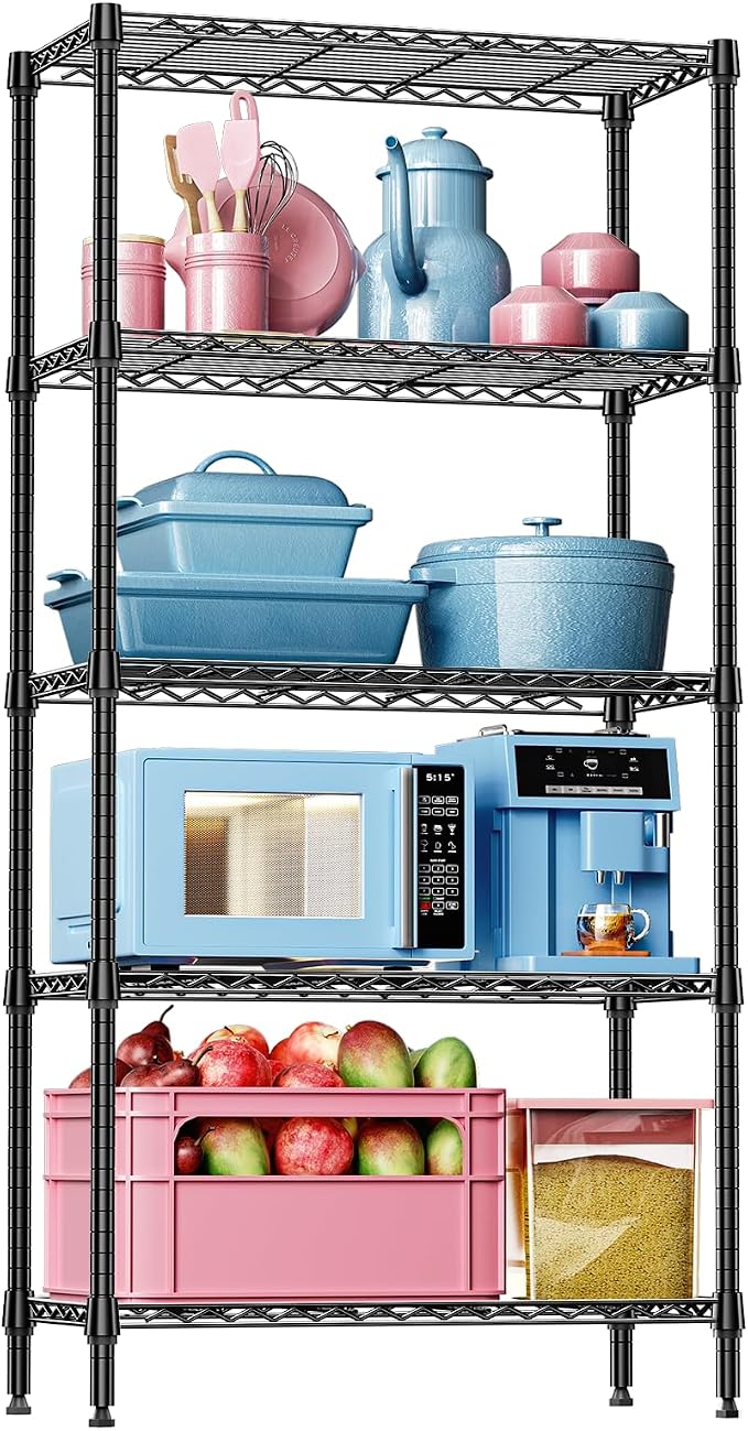 IZEUK 5 Tier Black Metal Storage Shelves, Heavy Duty Wire Shelving Rack by IZEUK