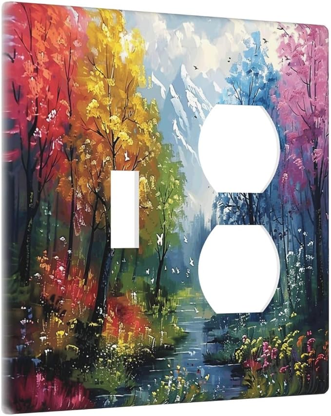 Colorful Forest Snow Mountain River Oil Painting Style Wallplates 1 Toggle 1 - Image 2