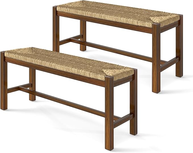 GOFLAME 40” Dining Bench Set of 2, Farmhouse Boho Entryway Bench by GOFLAME