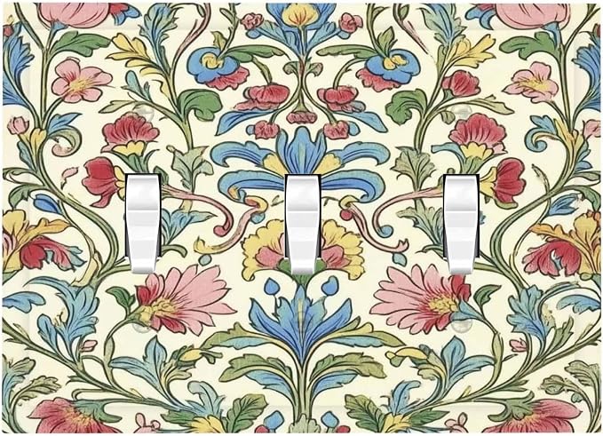 Decorative Switch Plates Boho Red Floral Morris Plant Leaves 3 Gang Wall Plate by Unknown