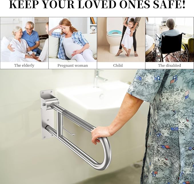 Toilet Grab Bar 22.4 Inch, YuanDe Brushed Nickel Anti-Slip Support Rail - Image 7