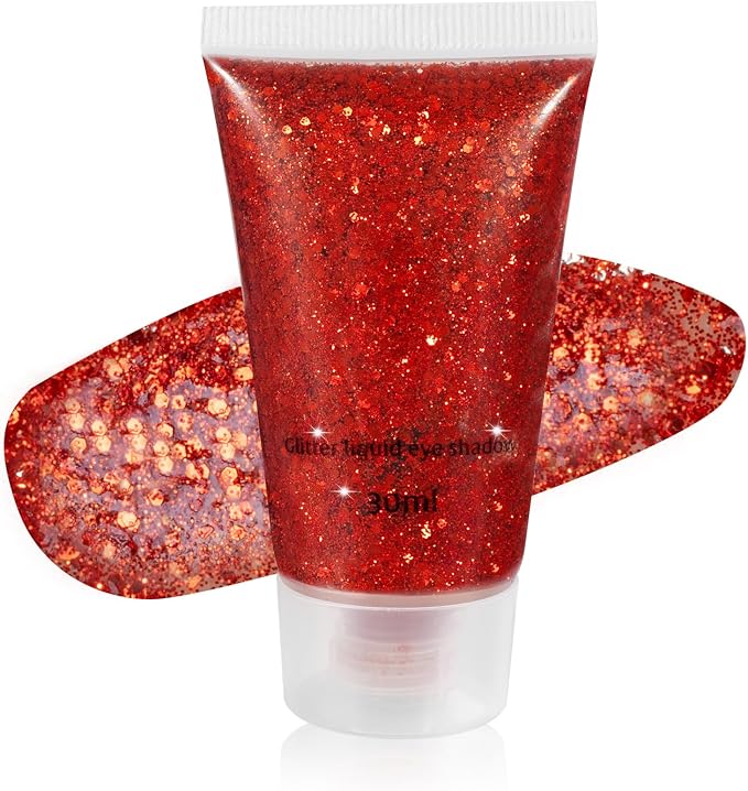 Mysense Red Body Glitter Gel, Singer Concerts Face Hair Glitter Makeup by Mysense