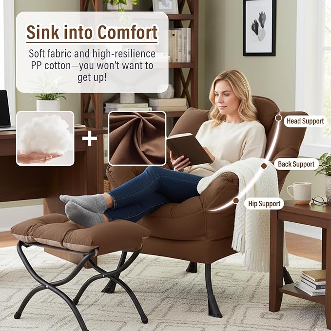 Lazy Chair with Ottoman, Modern Chair with Folding Footrest, Lounge Accent Chair - Image 8