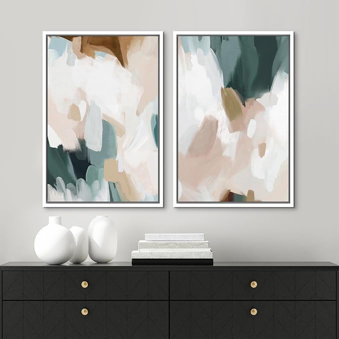 MUDECOR Framed Canvas Print Wall Art Watercolor Pastel White Blue Pattern - Image 3