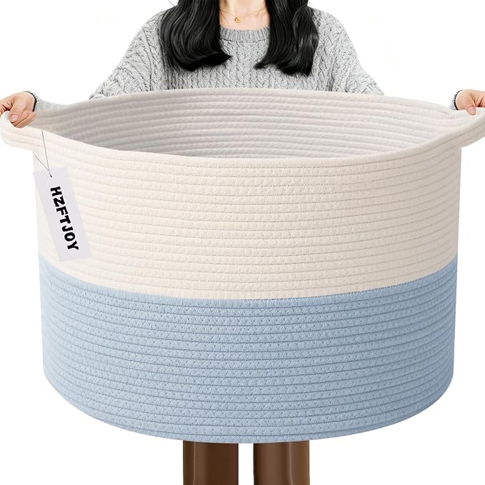 Large Storage Basket with Handle, 23.6" x 23.6" x 15.7" Blanket Basket Storage by HZFTJOY