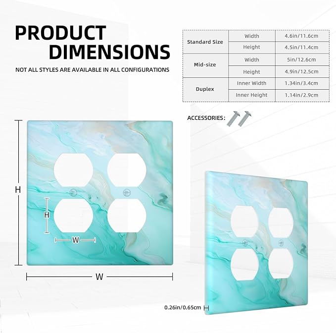 Teal Gold Marbling Turquoise Print Outlet Covers 2 Gang Double Duplex - Image 5