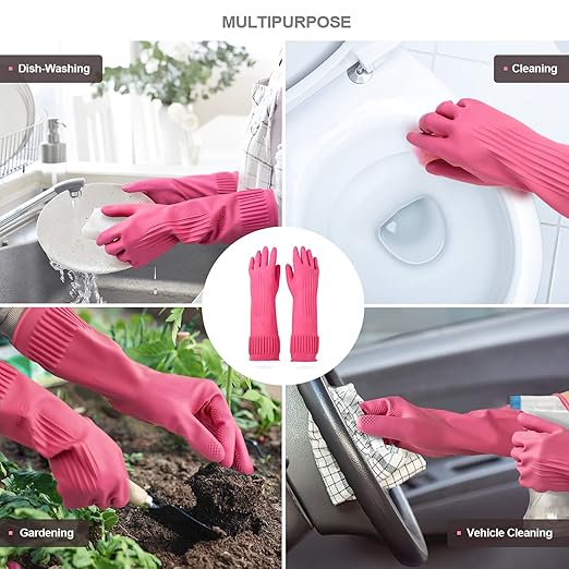 Mamison 2 Pairs Reusable Waterproof Household Dishwashing Cleaning Rubber Gloves - Image 4