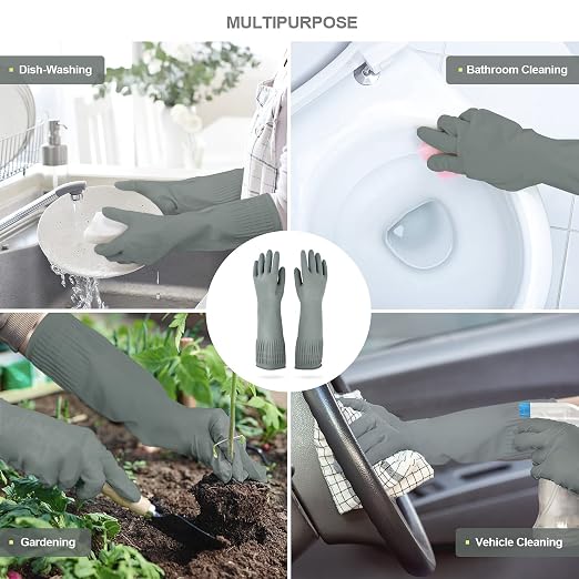 Mamison 2 Pairs Reusable Waterproof Household Dishwashing Cleaning Rubber Gloves - Image 4