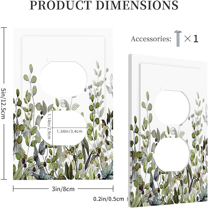 Watercolor Green Eucalyptus Leaves Plants Fruit Outlet Covers 1 Gang Duplex - Image 5