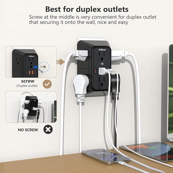 2 Pack Multi Plug Wall Outlet Extender Surge Protector 6 AC Outlet Splitter - Image 7