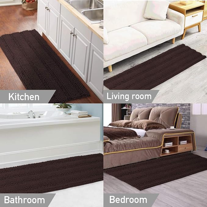 Turquoize Non Slip Shaggy Chenille Microfibers Bathroom Rug Brown Bath Room Mat - Image 6