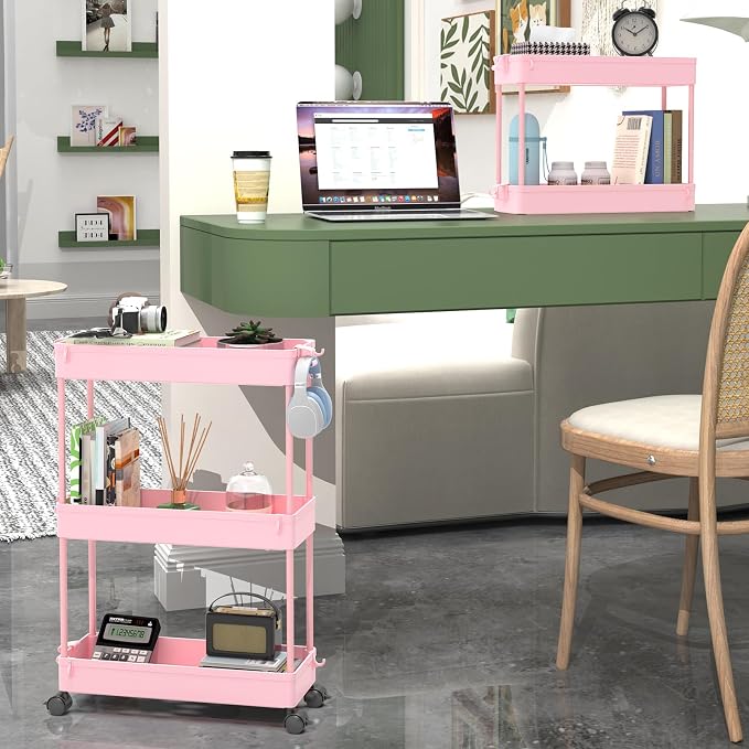 SPACEKEEPER Slim Rolling Storage Cart, 3 Tier Bathroom Organizer Utility Cart - Field & Grace