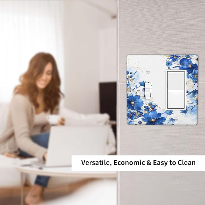 Klein Blue Flowers Watercolor Golden White Floral Outlet Covers 1 Toggle 1 - Image 6