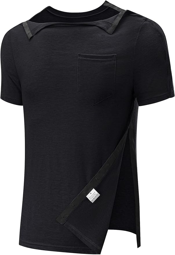 Poriff Men's Post Shoulder Surgery Recovery Shirts Full Tear Away Short Sleeve by PORIFF
