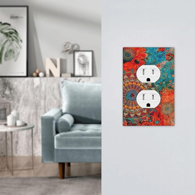 Abstract Ombre Colorful Indian Mandala 1 Gang Single Duplex Light Switch Plate - Image 7