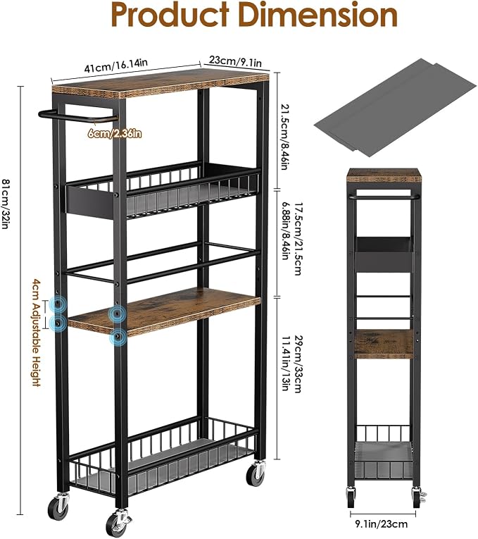 Slim Storage Rolling Cart, 4 Tier Narrow Cart - Image 7