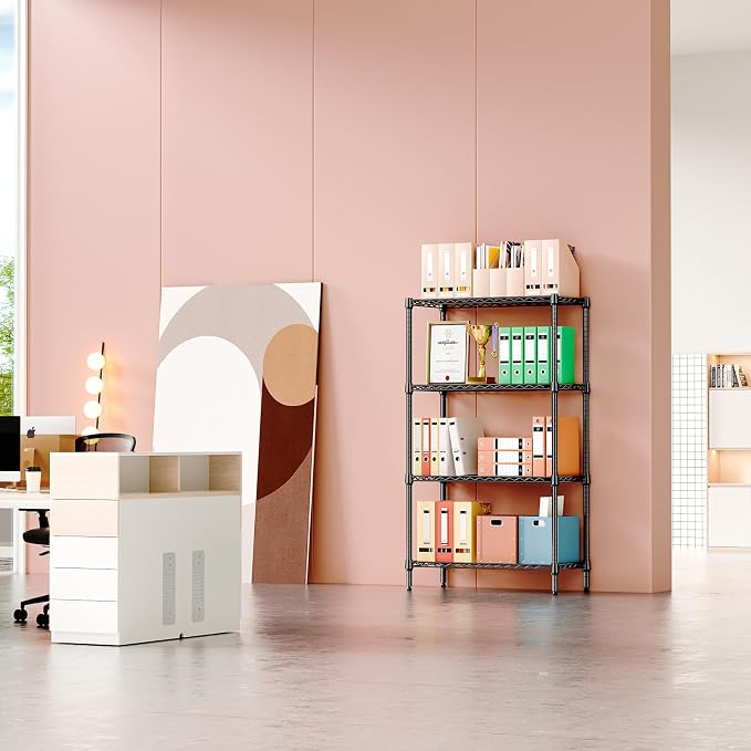 IZEUK 4 Tier Black Metal Storage Shelves, Heavy Duty Wire Shelving Rack - Image 2