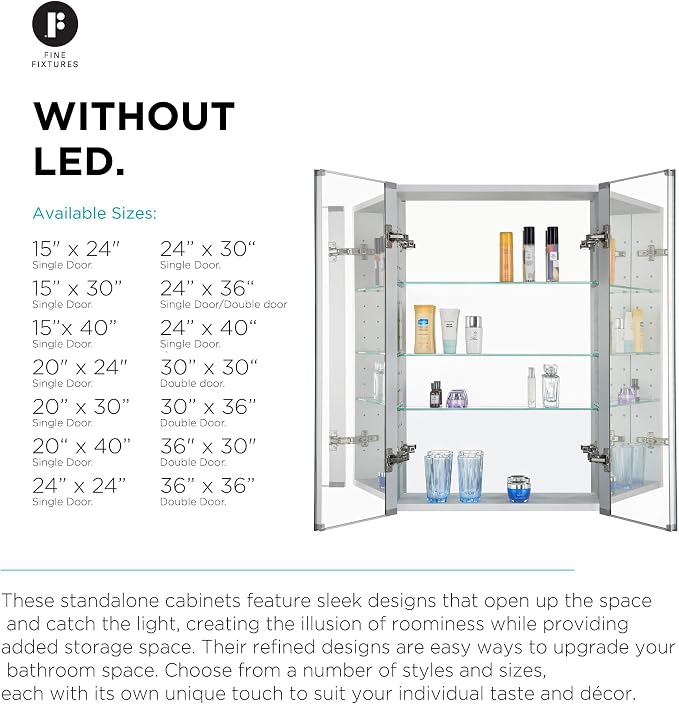 Fine Fixtures Bathroom Medicine Cabinet, Recessed/Surface Mount, Right/Left - Image 9
