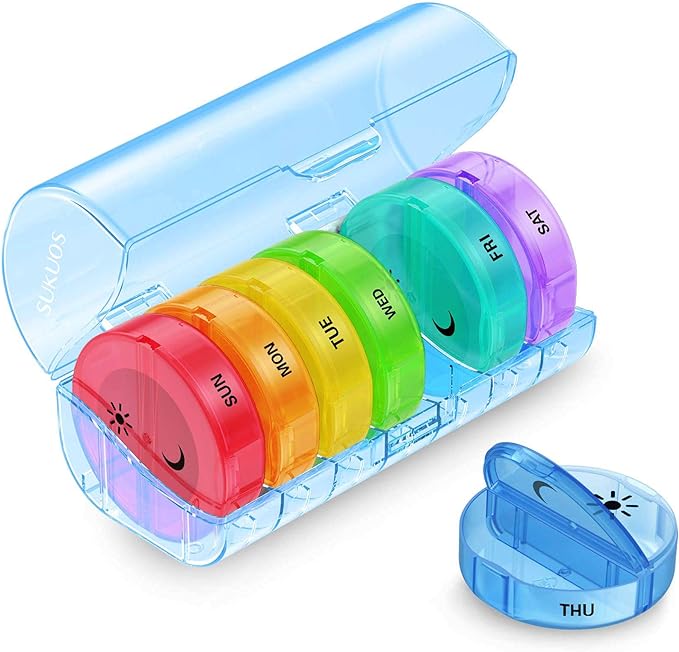Sukuos Large Weekly Pill Organizer 2 Times a Day, Daily Pill Box 7 Day Easy to by Sukuos