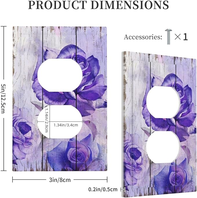 Outlet Covers Purple Rose Flower Rustic Wood Plank 1 Gang Duplex Light Switch - Image 5