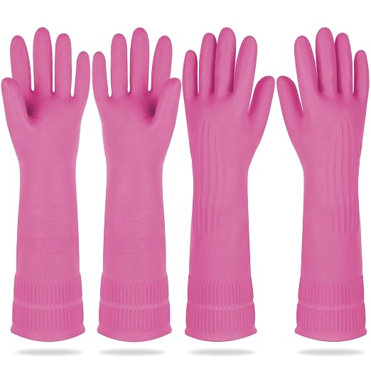 Mamison 2 Pairs Reusable Waterproof Household Dishwashing Cleaning Rubber Gloves by QualityKitchenandHome