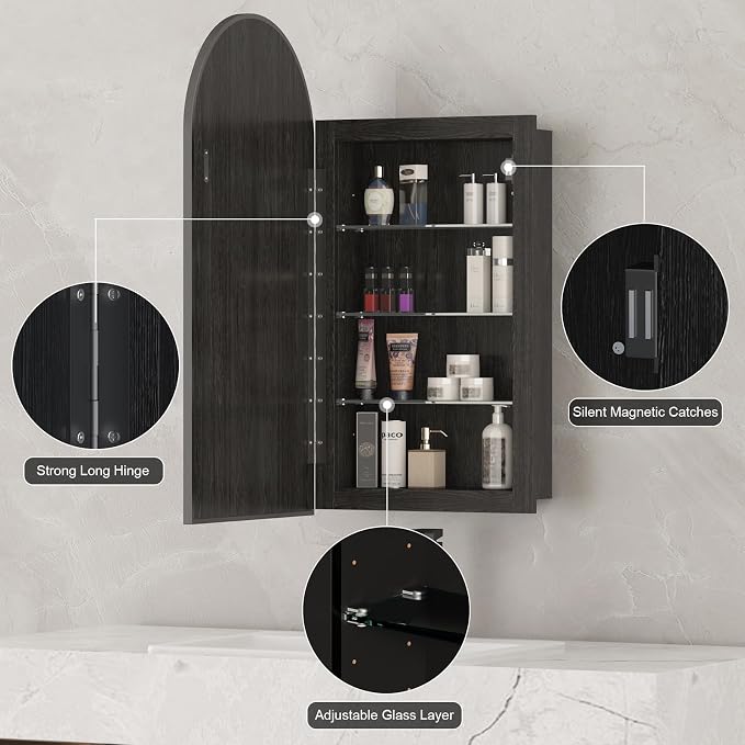 Recessed Medicine Cabinet with Mirror, Arch Bathromm Medicine Cabinet Recessed - Image 6
