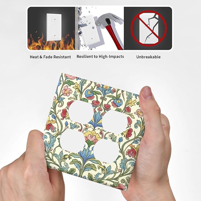 Outlet Covers Boho Red Floral Morris Plant Leaves 2 Gang Double Duplex - Image 6