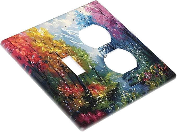 Colorful Forest Snow Mountain River Oil Painting Style Wallplates 1 Toggle 1 - Image 3