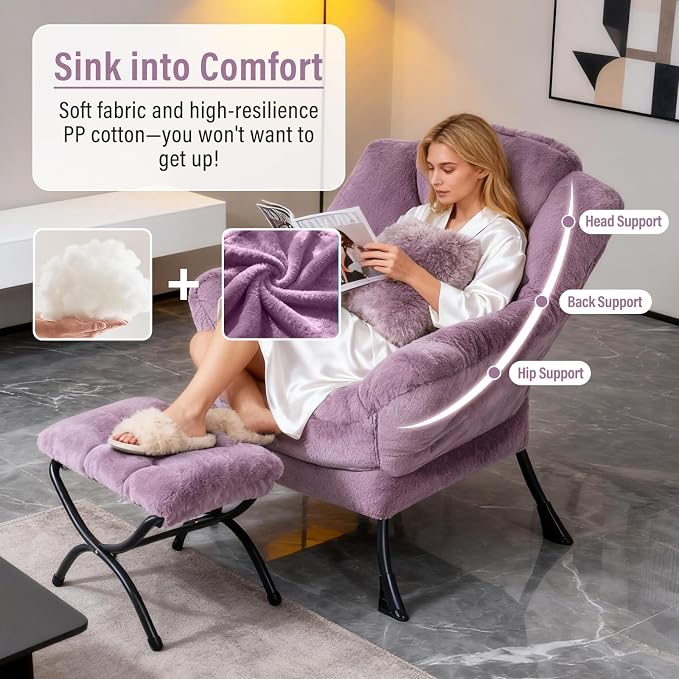 Oversized Chair with Ottoman, Modern Chair with Folding Footrest, Lounge Accent - Image 9