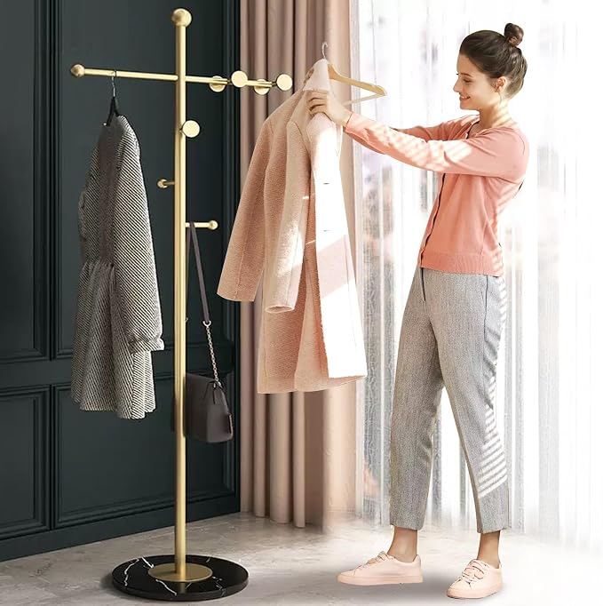 Modern Metal Coat Rack Stand, Heavy Duty T-shaped Coat Rack Freestanding - Image 6