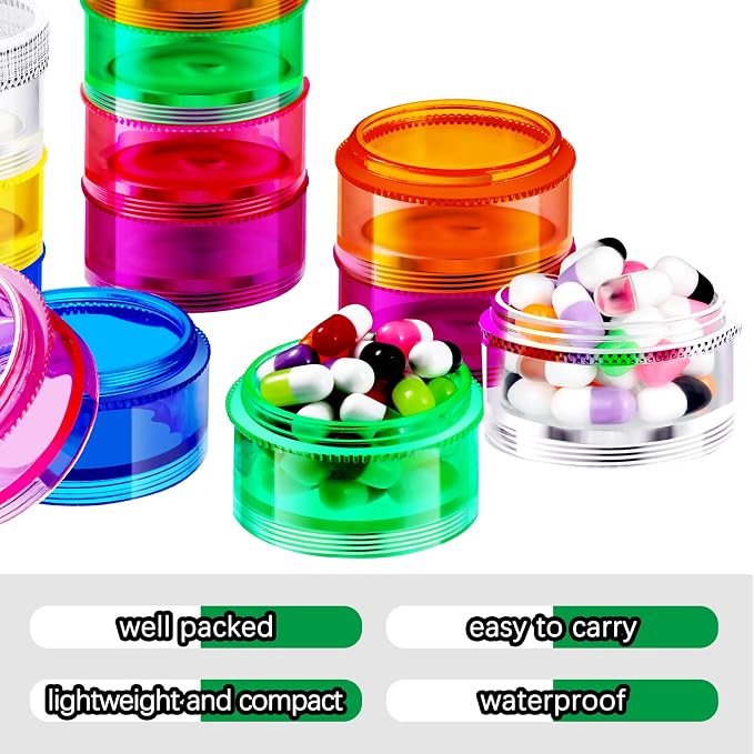 Sieral 7 Days Stackable Pill Organizers 7 Compartments Round Pill Boxes Tower - Image 4