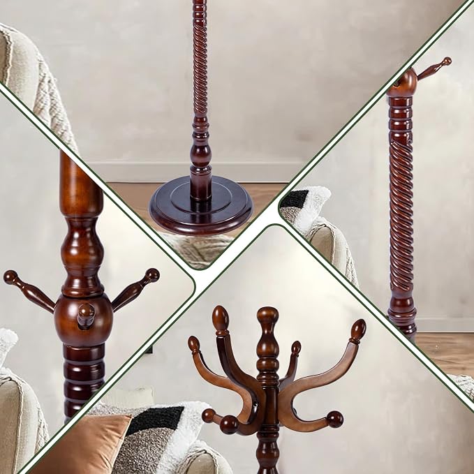 73" Wooden Coat Rack Stand, Coat Racks Freestanding - Image 4