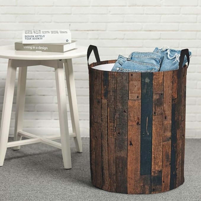 Laundry Basket Retro Wood Grain Collapsible Large Capacity, 63l Dirty Clothes - Image 4