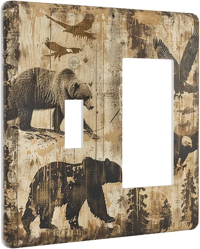 Outlet Covers Vintage Cabin Wildlife Animal Bear Eagle Forest 1 Toggle 1 Rocker - Image 2