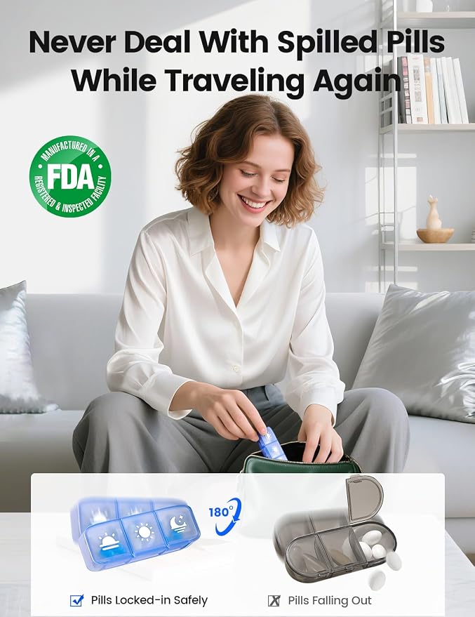 7 Day Weekly Pill Organizer, Metal Travel Pill Case, Large Capacity Daily Cute - Image 6
