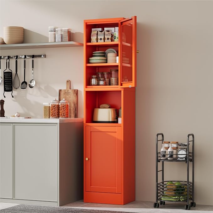 2-Door Metal Storage Cabinet, Tall Slim Pantry Organizer - Image 2