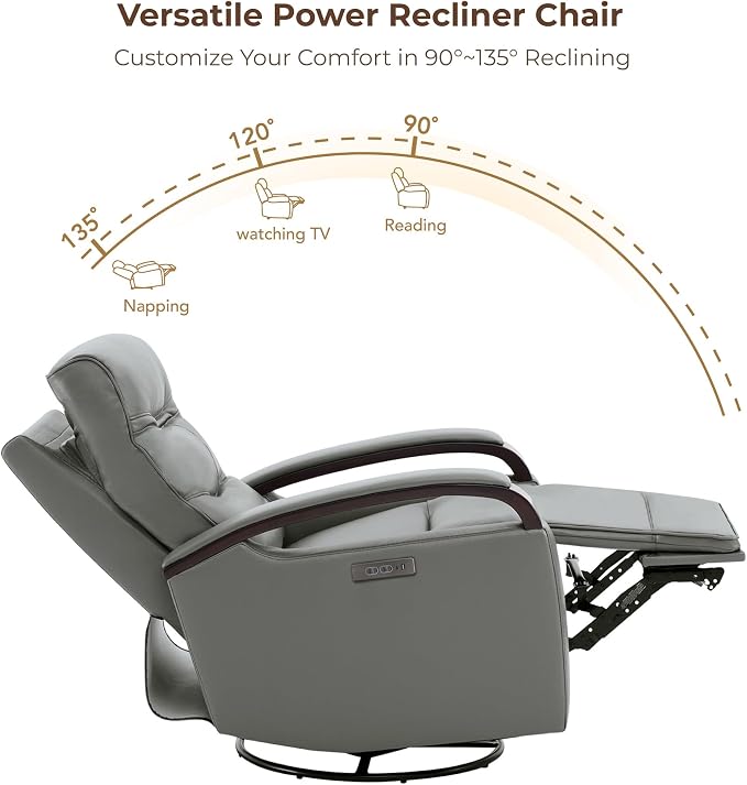 CHITA Genuine Leather Power Swivel Glider Rocker Recliner, FSC Certified Mid - Image 5