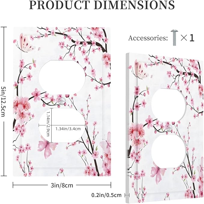 Cherry Floral Watercolor Pink Flowers Butterfly Outlet Covers 1 Gang Duplex - Image 5